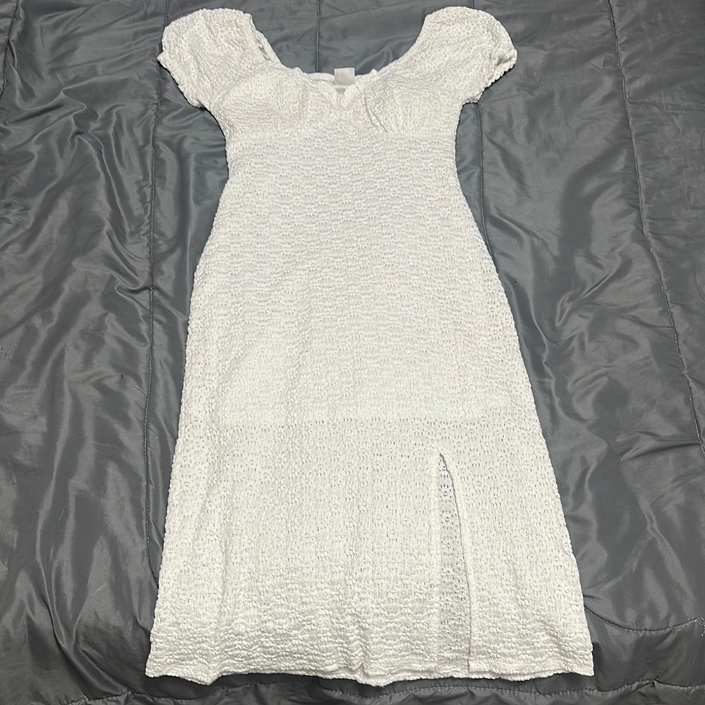 NOBO Elegant White Textured Midi Dress